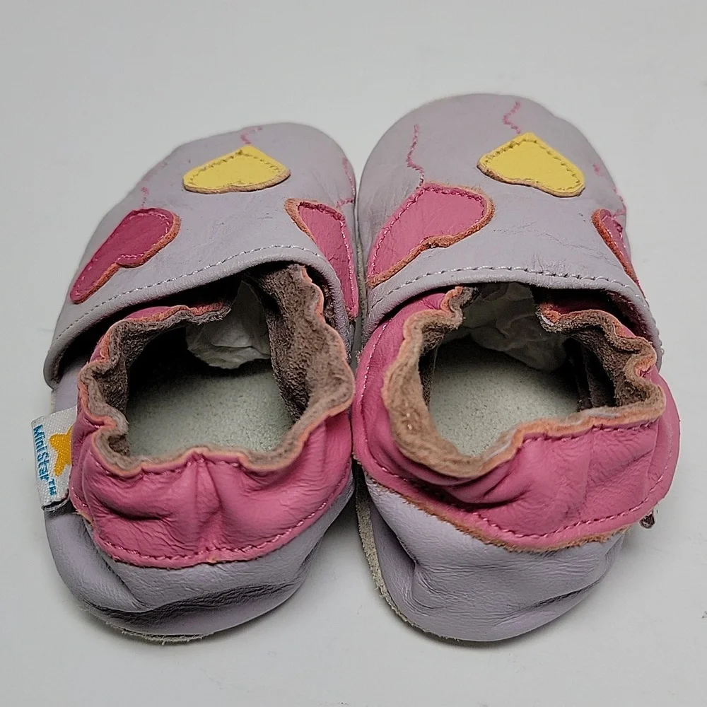 MiniStar Booties Moccasin Shoes Infant Baby Toddler Leather Hearts Purple Pink S